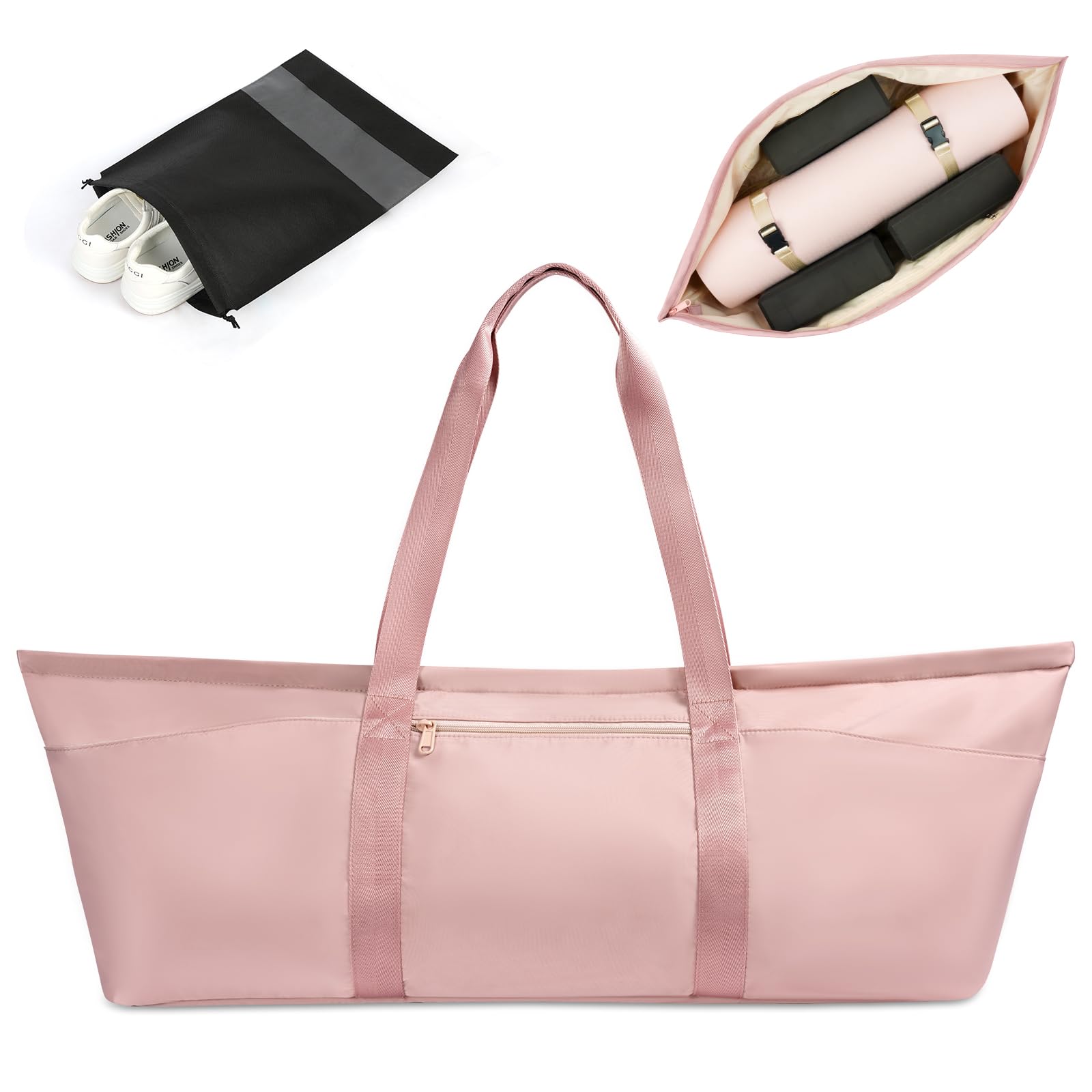Aucuu Large Yoga Mat Tote Carrier with Adjustable Strap, Bottle Pocket, and Wet Compartment - Travel Bag for Women and Men