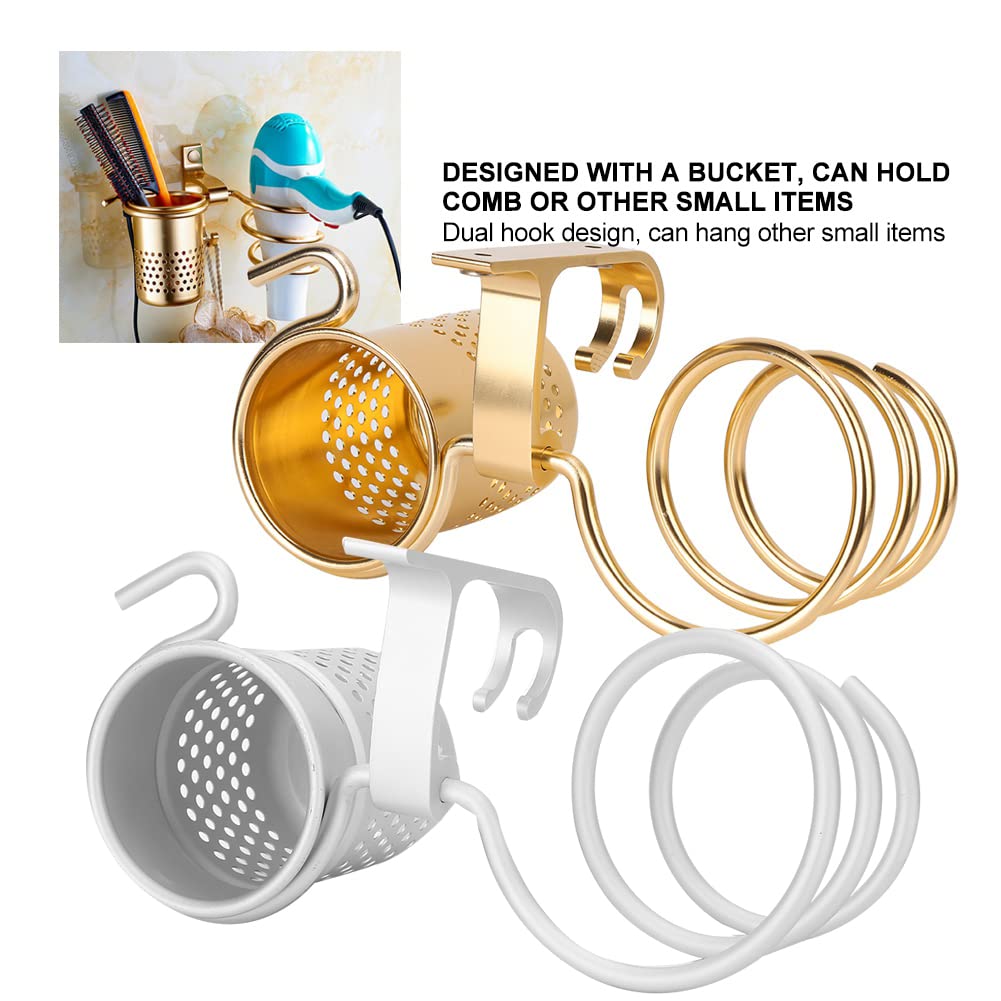 Wakects Porta Asciugacapelli con Tazza da Parete Supporto per Asciugacapelli da Parete in Alluminio Porta Phon da Muro con Viti di Fissaggio per Bagno Doccia Hotel Barbiere(Oro)