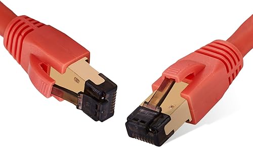 Cable Ethernet Cat 8, color naranja, 35 pies, 40 Gbps, 2000 Mhz cobre 26AWG SFTP blindado de rendimiento de alta velocidad, conector RJ45 chapado en