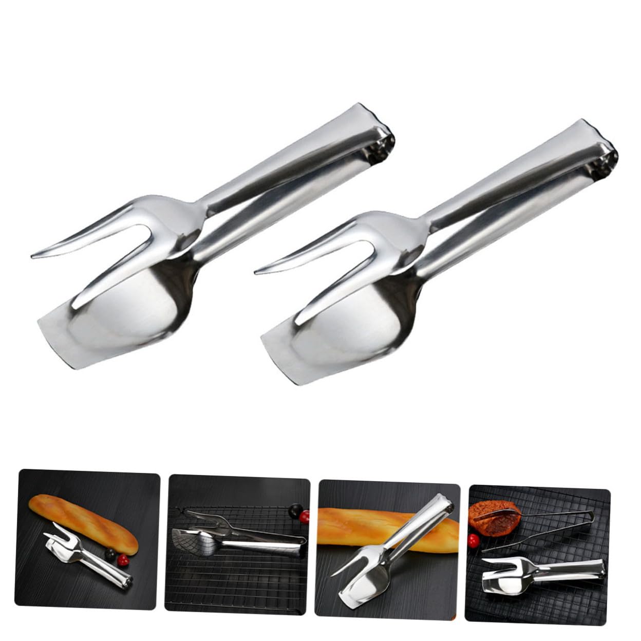 Pinze per Servire Cibo in Acciaio Inox 2 Pezzi per Cucina | Argento, Presa Sicura e Protezione dal Calore, Adatte a Buffet, Nozze e Tè Pomeridiano