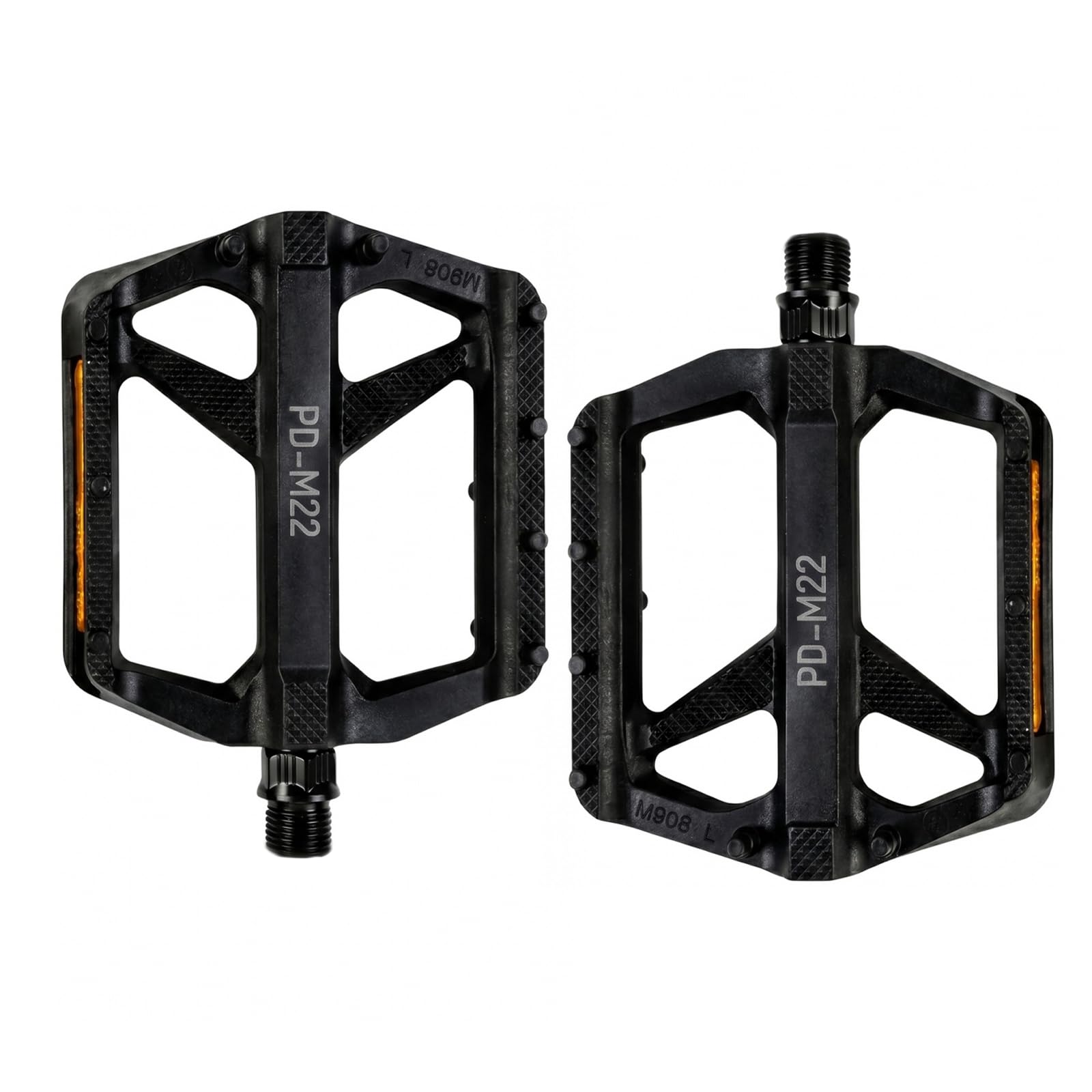 Merzio Mountain Bike Pedals, 9/16" Flat Pedals for MTB Road Bike with Reflective Strip, Nylon PP Bicycle Pedals with Anti-Slip Pins and Sealed Bearings for Most Bikes, Black