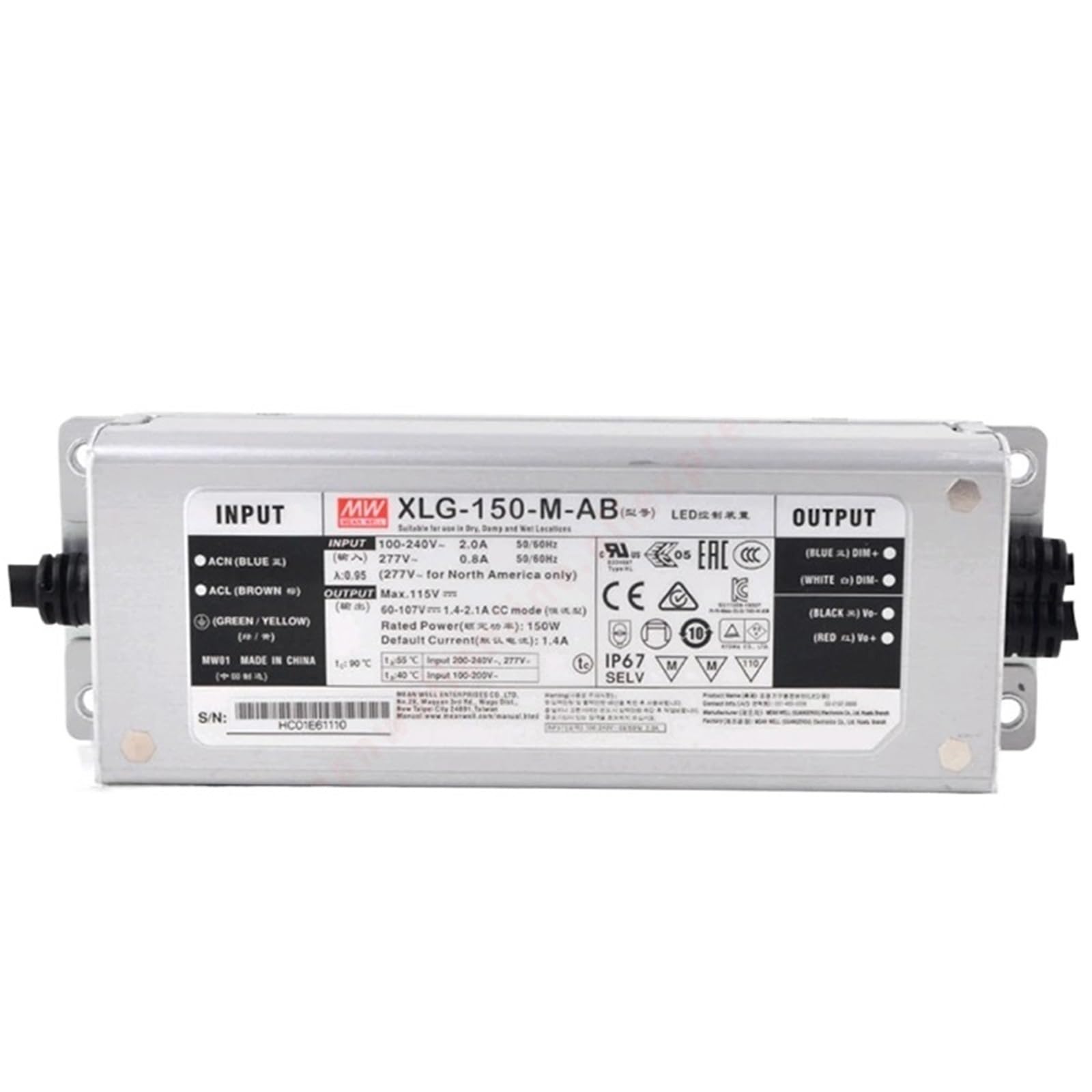 Fcarumiqp Xlg-150-M-Ab-150W Xlg-150-M-Ab 3 In 1 Dimming 150W/60-107V/700-2100Ma Constant Power Mode Led Driver