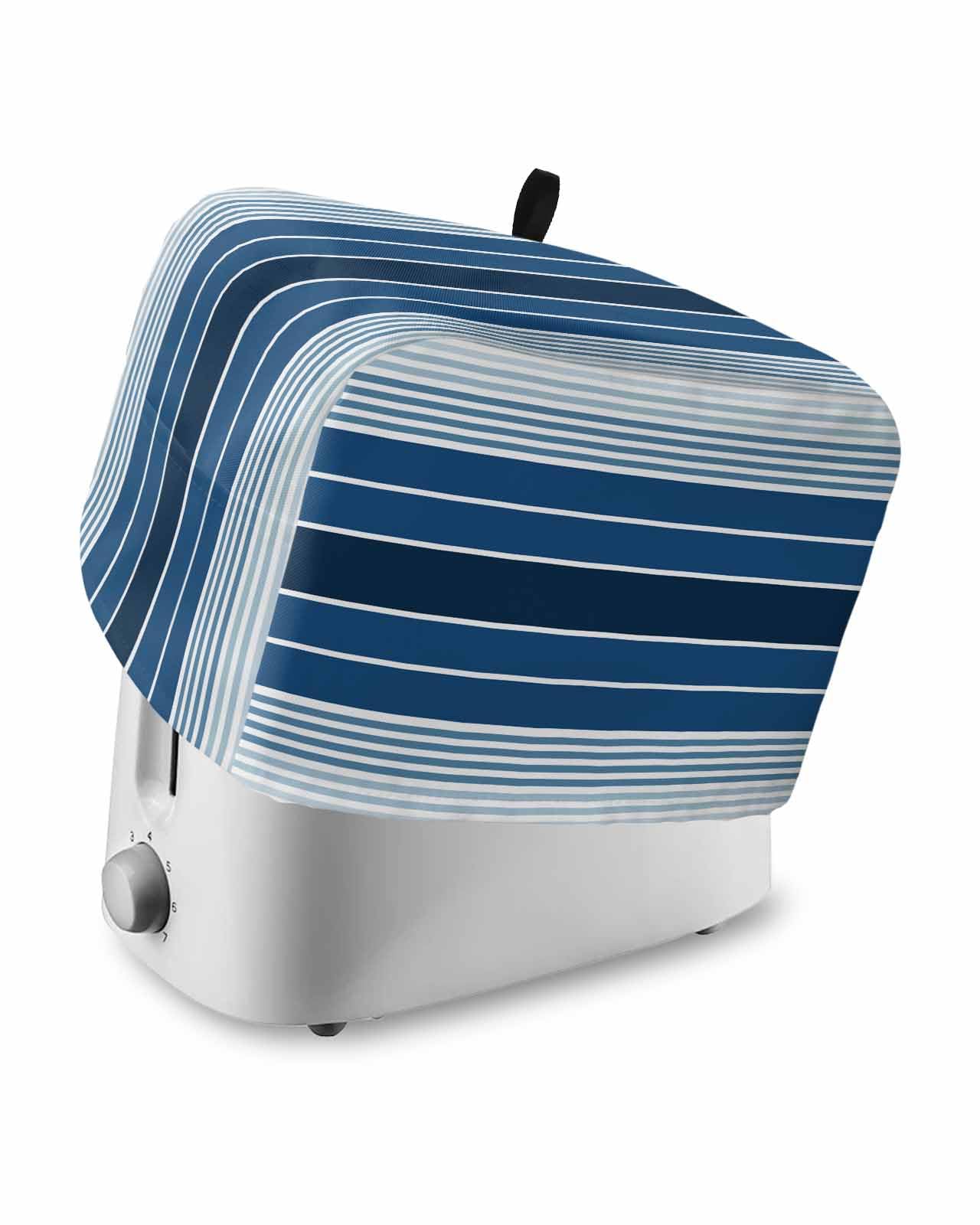 Navy Blue Ombre Stripe Toaster Cover 2 Slice, Farmhouse Striped Gradient Dustproof Bread Machine Oven Cover with Storage Pockets, Fits Most Kitchen Toasters Protector