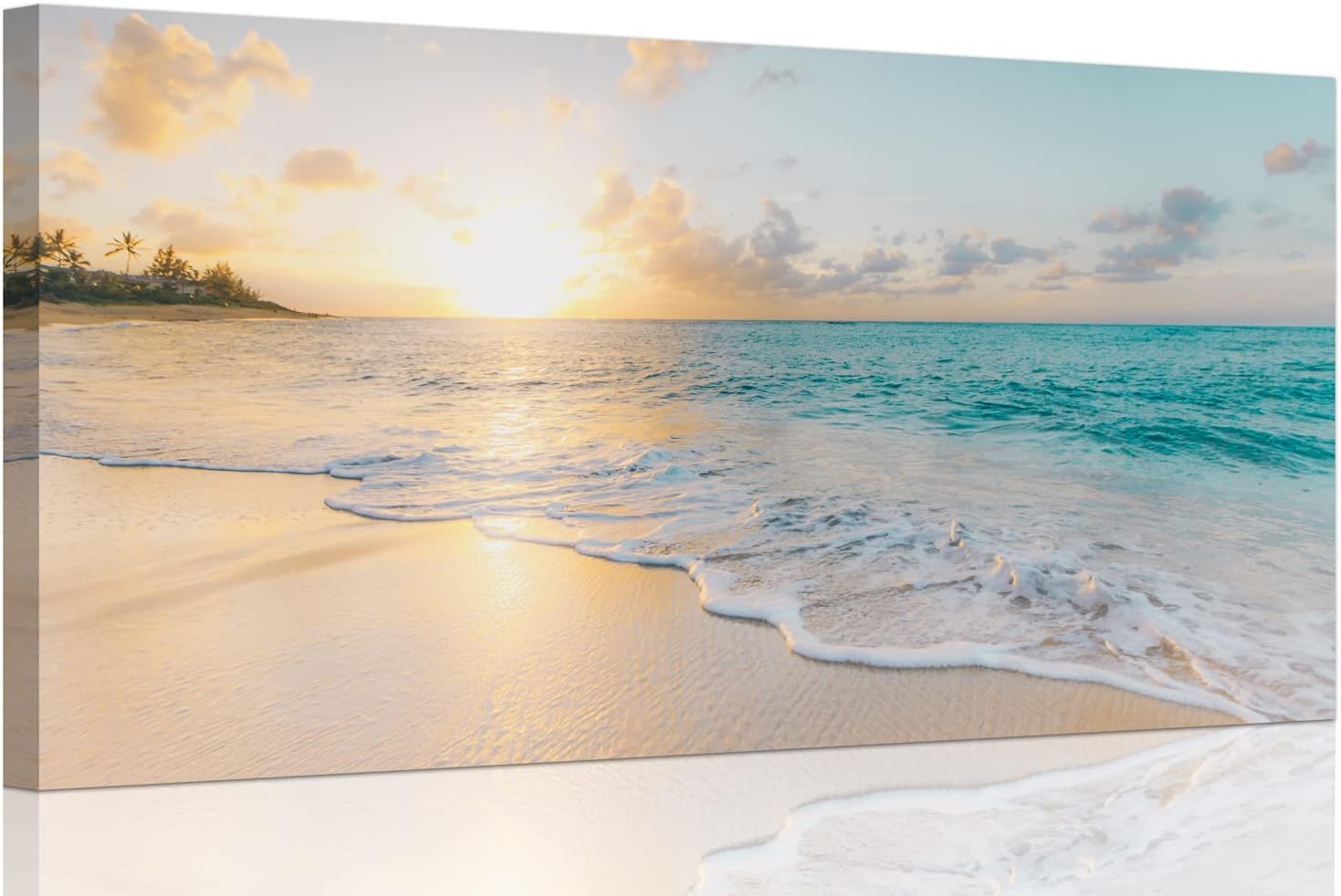 Ocean Wall Art Pictures for Living Room Beach Canvas Wall Art Decor for Bedroom Gold Sunset Canvas Painting for Wall Coastal Theme Art Print for Bathroom Home Office Decoration Ready to Hang(20"*40", Golden Sunset Wall Art 40"L x 20"W