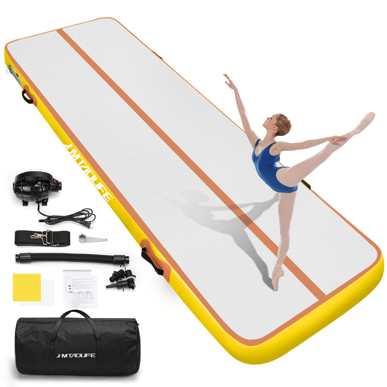 Tappetino da ginnastica gonfiabile, per allenamento ad aria, per bambini, 4/8 pollici, con pompa, per palestra, yoga, cheerleading/casa