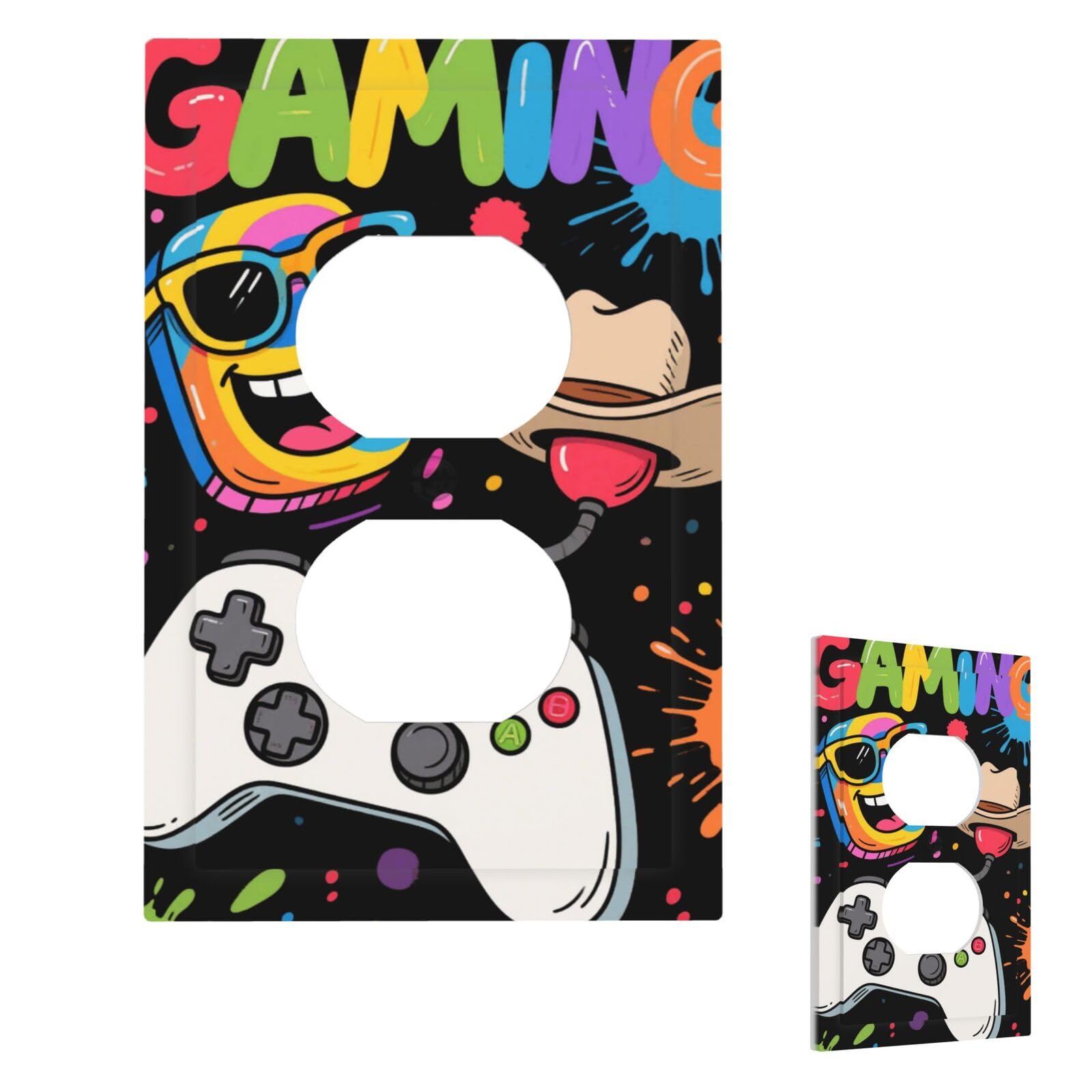 Fekiloot Duplex Funny Gaming Wall Plate Cover Modern Decorative 1 Gang Light Switch Cover Unbreakable Receptacle Outlet Covers For Living Room Bedroom Home Decor