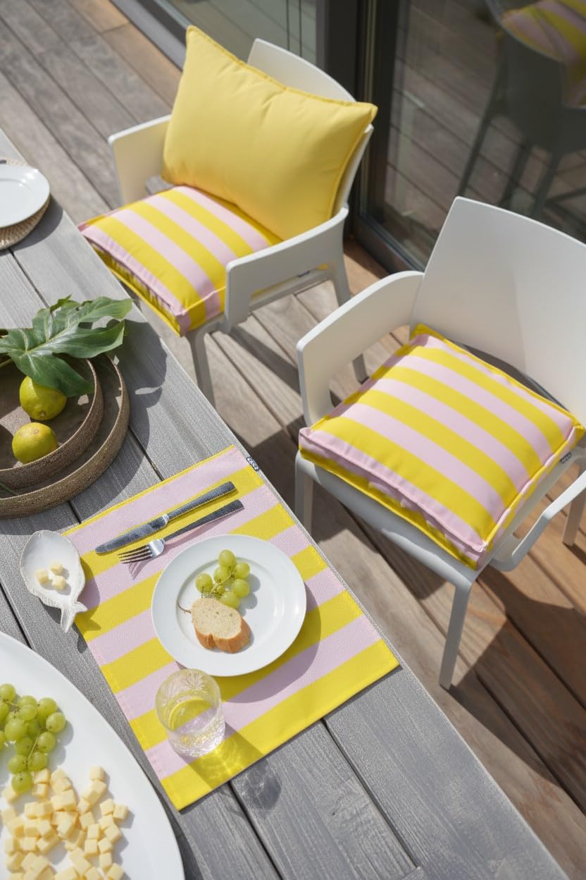 H.O.C.K. Riviera Stripe Outdoor Kissen – Wetterfeste Streifenkissen mit Blockstreifen – UV-Beständig, Wasser- & Schmutzabweisend – Handmade in Germany (Yellow Rosé)