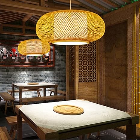 LQZCXMF Bamboe Art Bamboe Kroonluchter Lantaarn Lamp Rotan Hanglamp Bamboe Plafondlamp Armatuur Rieten Afwerking E27 Retro Lichtpunt Japans Herberg Restaurant Restaurant Met Eenvoudige Slaapkamer photo 2