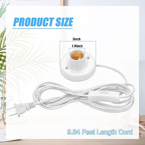 Miniatura 2 de 1 enchufe de luz de 9.84 pies con cable E26E27 con interruptor de encendidoapagado, extensión de cable de luz colgante, para iluminación de