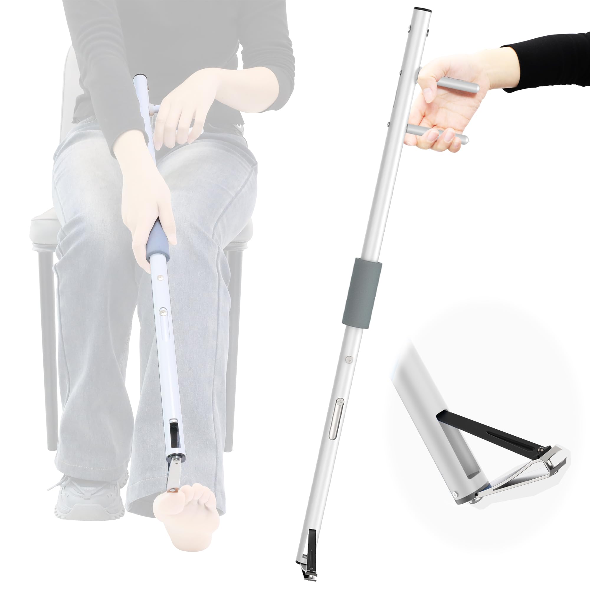 Long Handled Toenail Clippers for Seniors, Overweight, Obese, Pregnant and Waist Patients, 4mm Wide Jaw Opening, No Need to Bending, Cutting Very Easily.（20in/White）