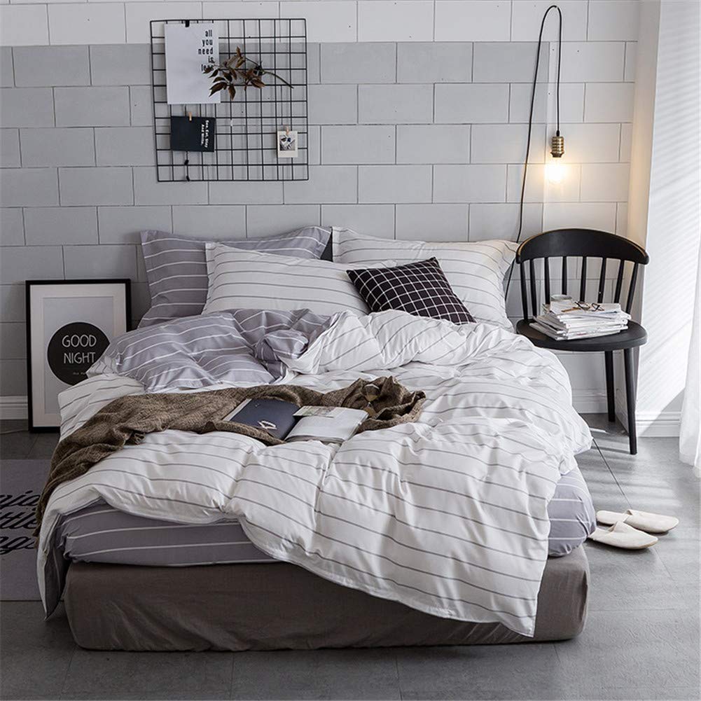Treer Duvet Cover Set, 3pcs Simple Style Easy Care 100% Microfiber Bedding Quilt Comforter Duvet Cover Set with Pillow Cases Anti-Allergic (Double-200x200cm,white)