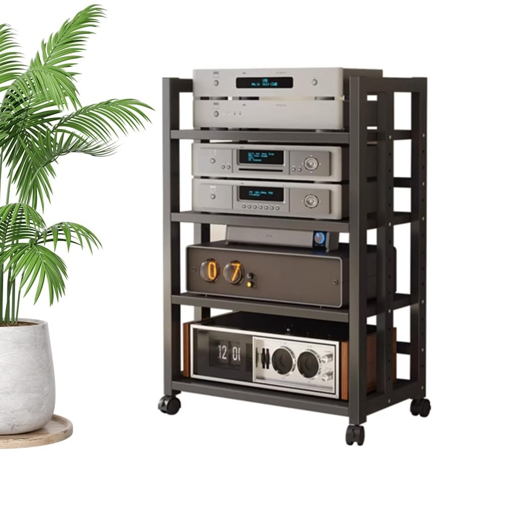 KLerDH Media Racks, 3/4-tier Movable Av Media Stand, Audio Rack With Adjustable Shelves(4 Tier/50x40x120cm)
