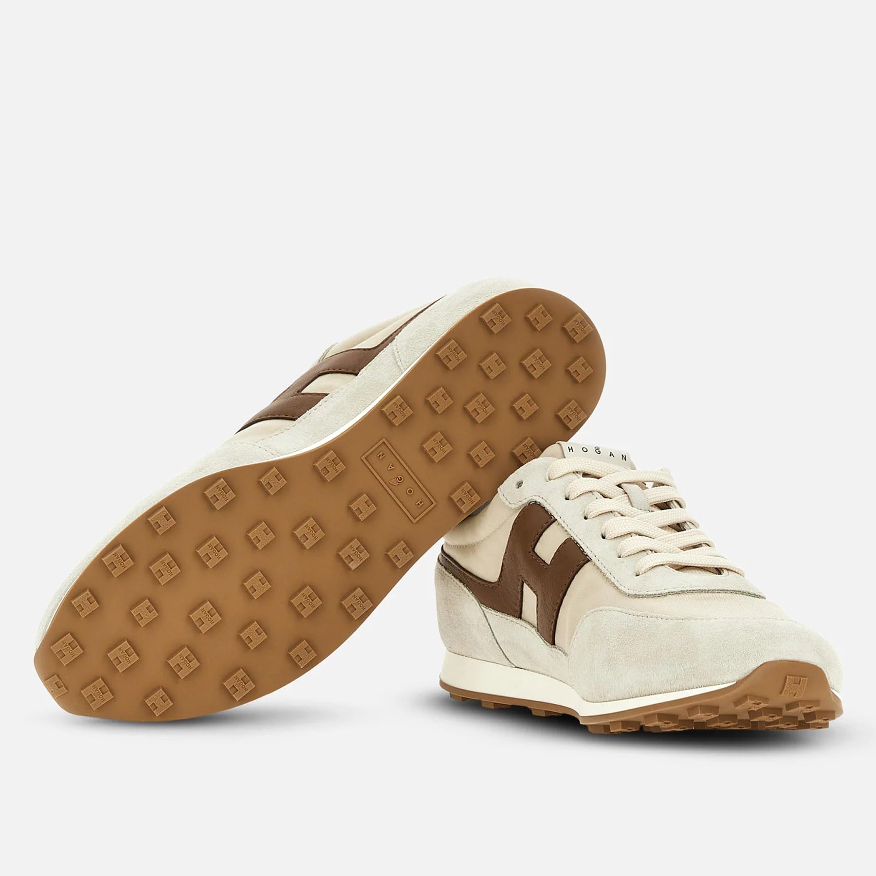 Hogan Zapatillas de hombre Athletic de piel y tela blanca, verde y marrón - HXM6990FZ90 UZA793K 7