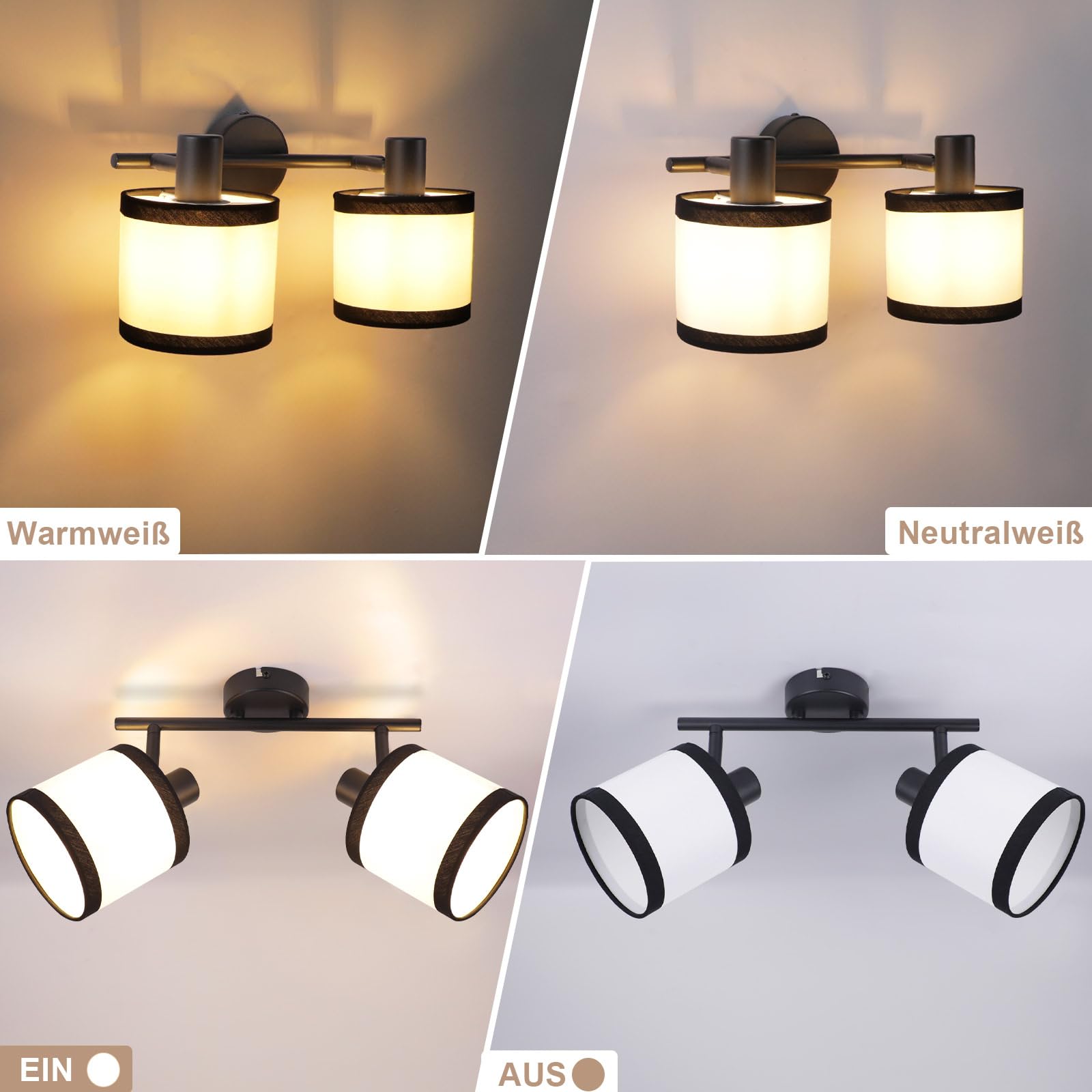 Glitzerlife Lámpara de techo 2 luces negro pasillo Plafóniera LED 2ER