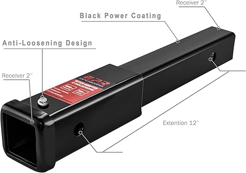 Miniatura 4 de OPENROAD Extensión de enganche de remolque para receptor de 2 pulgadas, extensor de tubo de 12 pulgadas con pasador de enganche de 58 pulgadas y