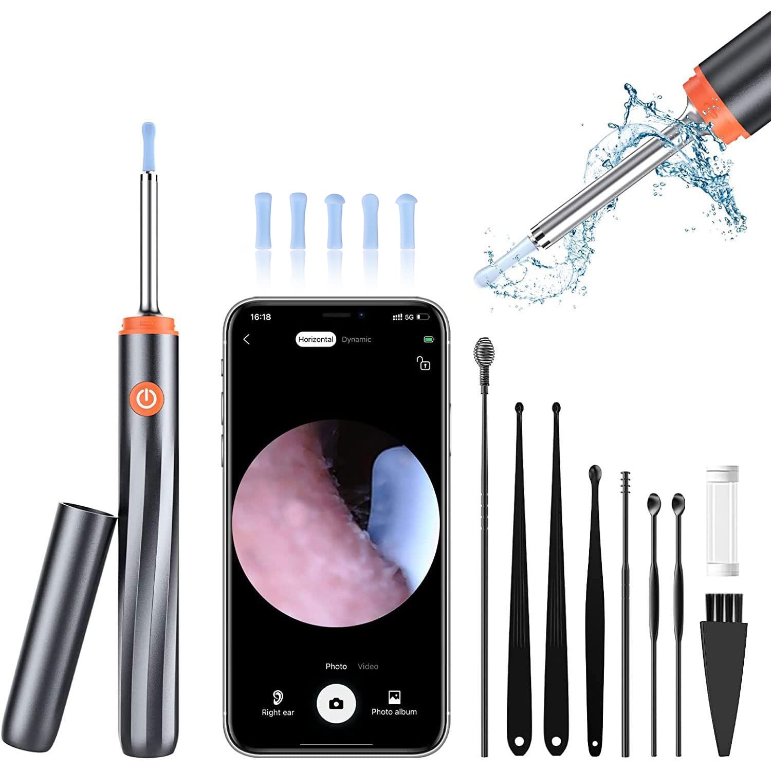 Ear Wax Removal - Wireless Ear Cleaner with 5MP HD Camera, Ear Endoscope with Lights, Ear Wax Removal Tool with 8 Cleaning Kit - Ear Wax Camera for iOS & Android Phones