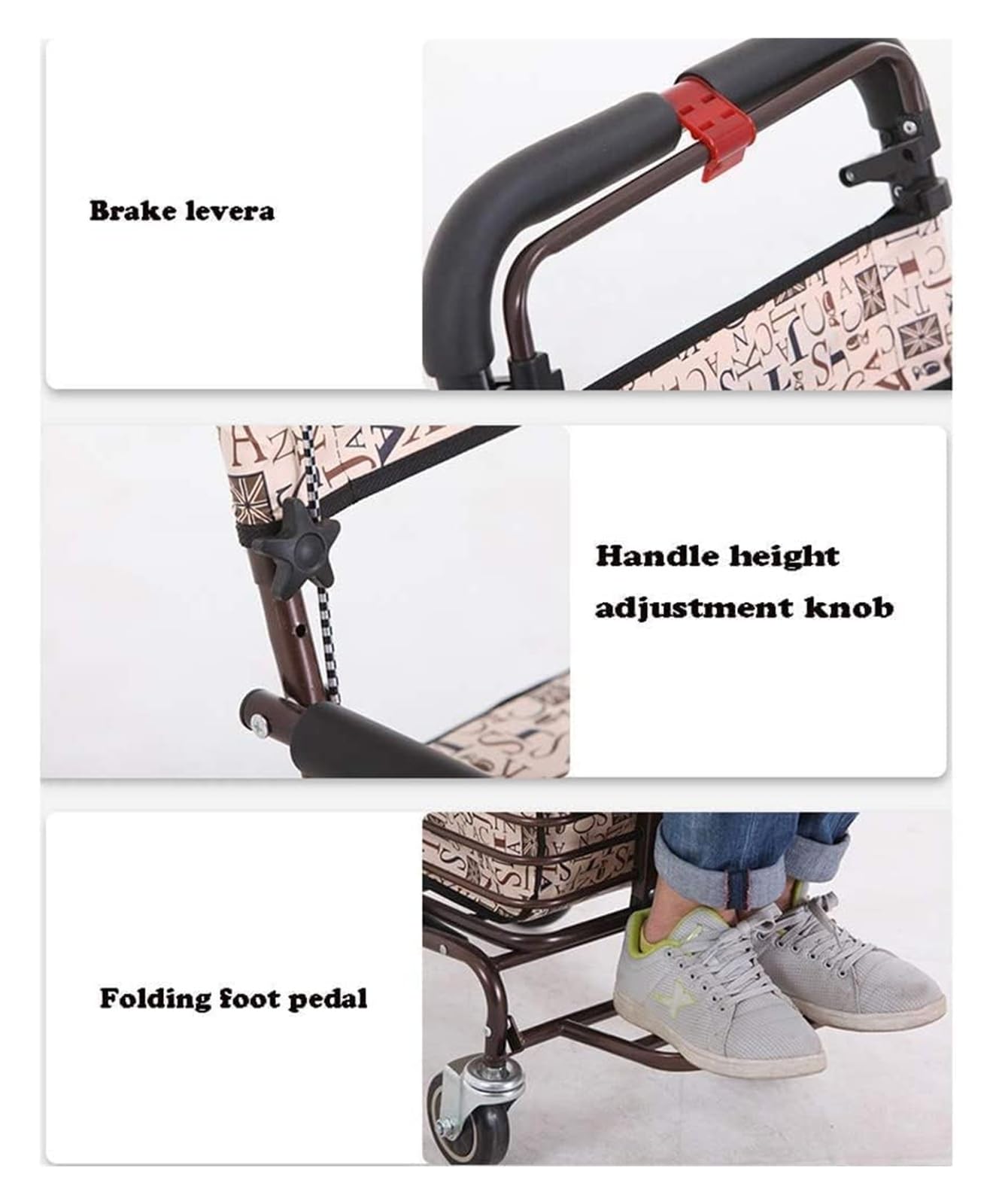 Andador para Ancianos, Andador Rollator, Rodillo de cuatro ruedas de acero con asiento y cesta de la compra, altura ajustable, diseño ligero de seguridad con freno