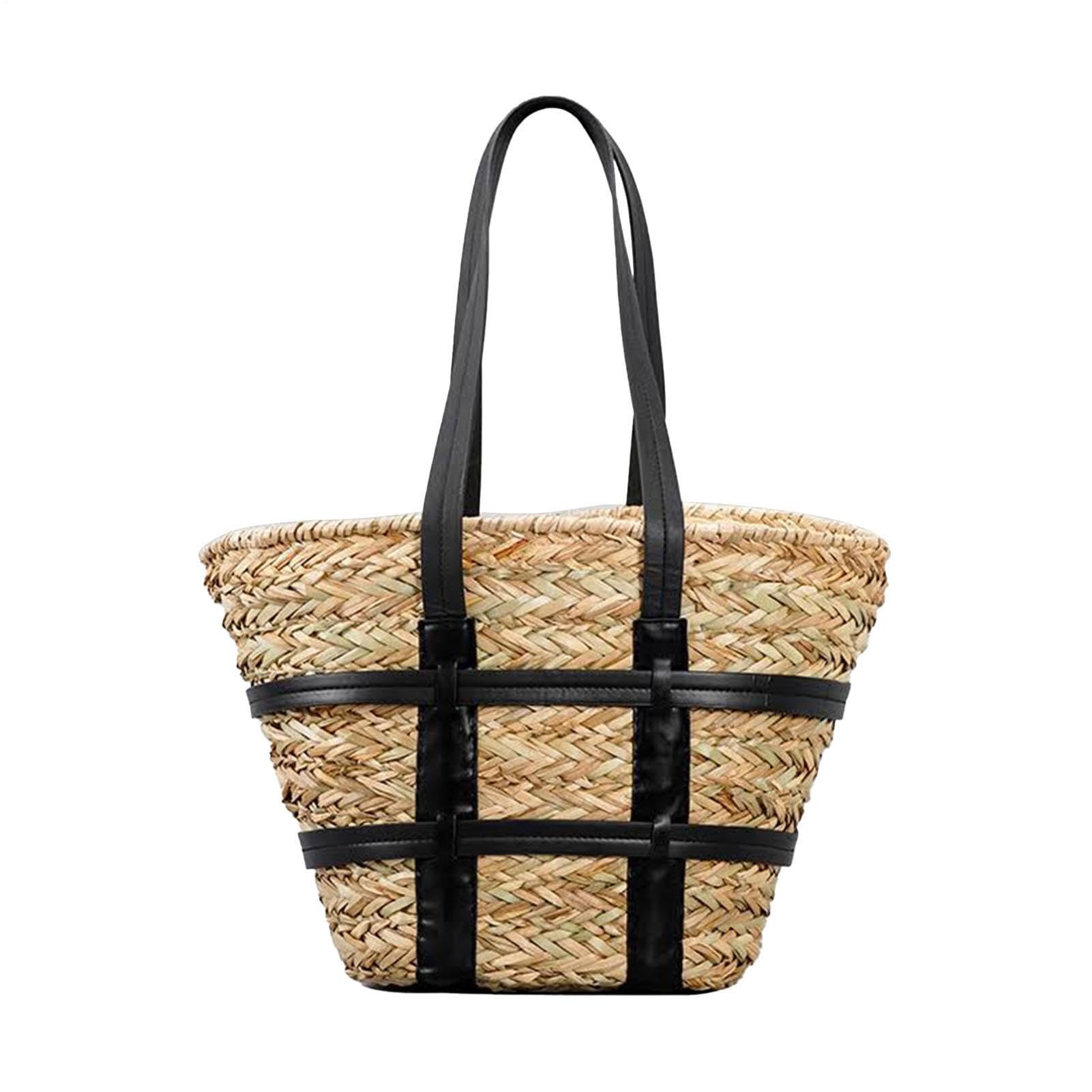 Słomiana Torba Shopper Duża retro ręcznie pleciona torba na ramię | Słoma Dla Kobiet Dziewczyn Przyjaciółek Plaża Zakupy Kemping Wesele Spotkanie Outdoor