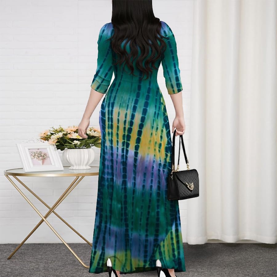 Image of Women's Church Maxi Wrap V Neck 3 /4 Sleeve Tie Waist Plus Size Long Dress | Flattering wrap V-neck design enhances curves. High elastic tie waist accentuates the slimmest part, hides tummy.
