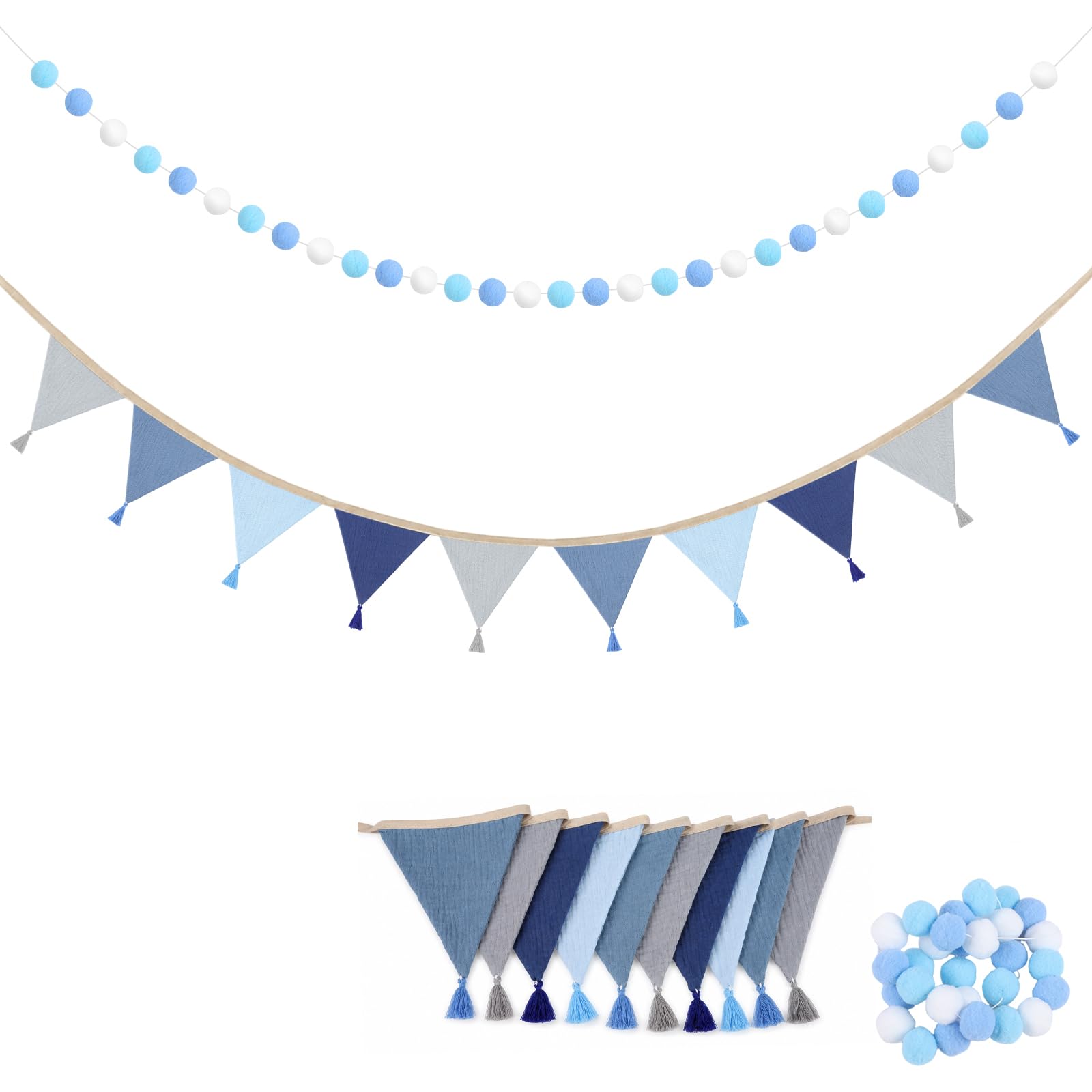 Fohuanky Fabric Bunting and Felt Ball Garland for Nursery Decoration