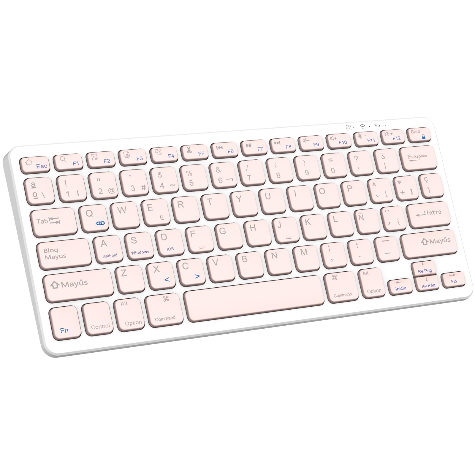 KARFUN Teclado Bluetooth, Windows/Android/iOS, Español Diseño silencioso | Compatible con iPad 10.9"/10.2"/9.7", iPad Pro 11"/12.9",iPad Air/Mini, Inteligente, Samsung/Xiaomi/Huawei/Lenovo, BlancoRosa Global Recycled Standard Global Recycled Standard Global Recycled Standard