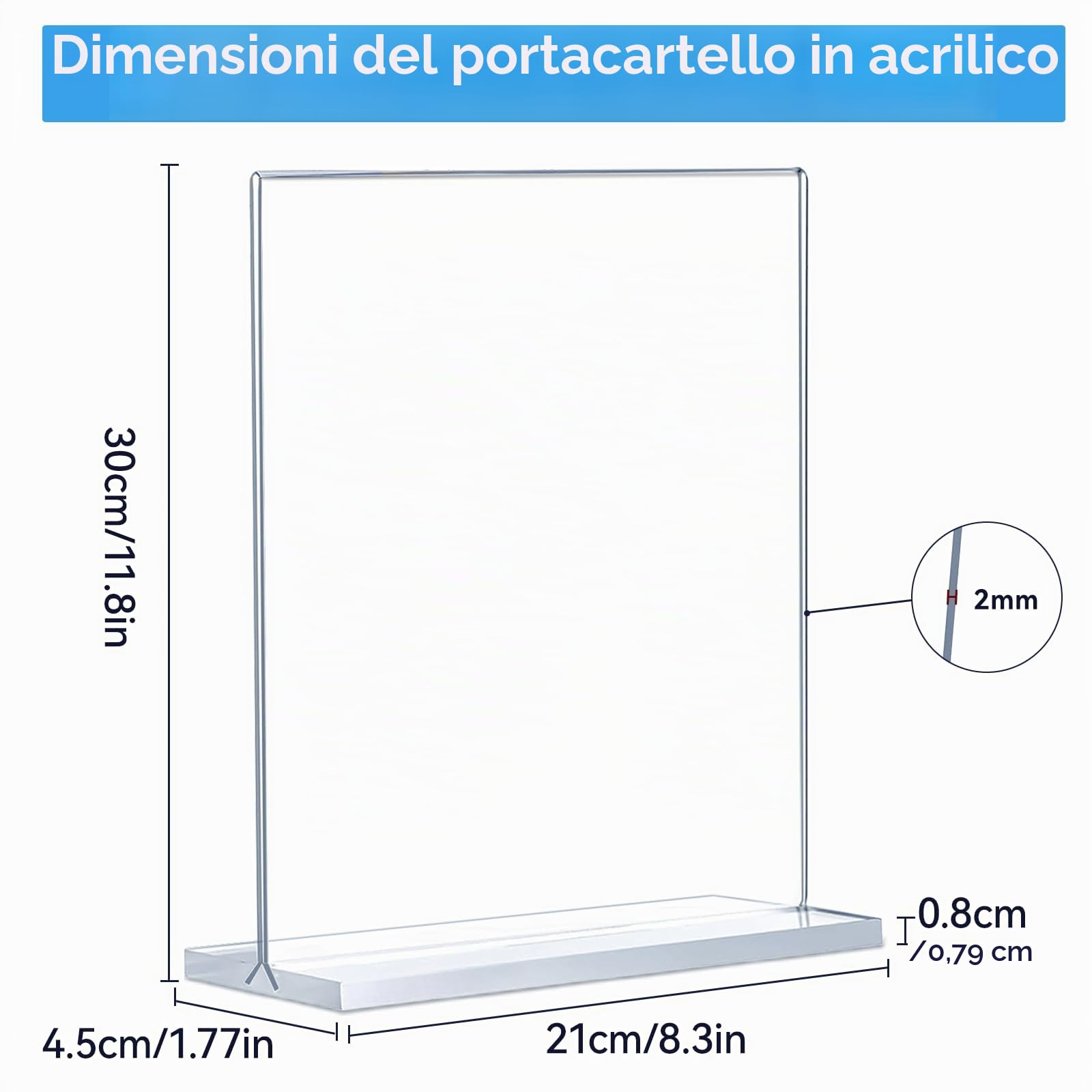 4 pezzi di espositore plexiglass A4, portamenu da tavolo in acrilico, supporto verticale trasparente bifacciale per porta foto da tavolo per ristoranti, hotel, negozi e uffici