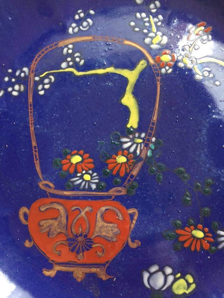 中国古陶磁器 明末清初瑠璃釉金彩皿餅花手 径約25cm 付属なし