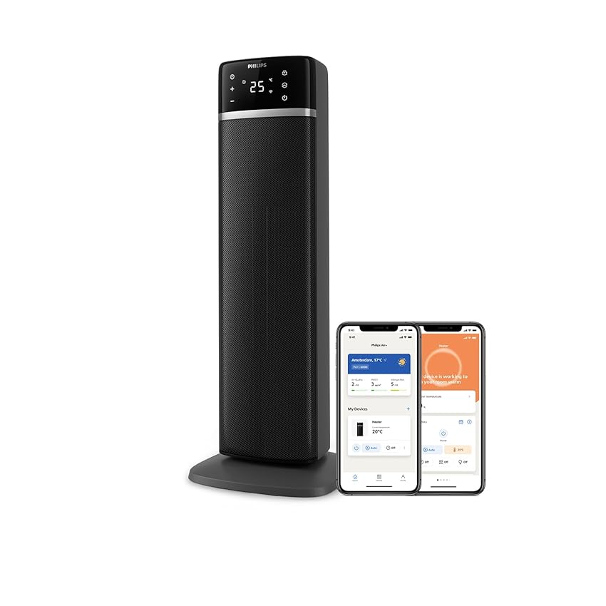 Immagine del prodotto Philips Termoventilatore in ceramica Serie 5000, riscaldamento immediato in 2 secondi, AI per risparmio energetico, 5 funzioni di sicurezza integrate, controllo via App, grigio e nero (CX5120/11)