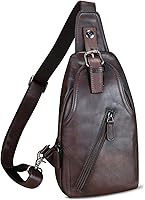 Vista 15 de Bolso bandolera de cuero genuino para mujeres y hombres, estilo vintage, de cuero real, a la moda, bandolera, Marrón