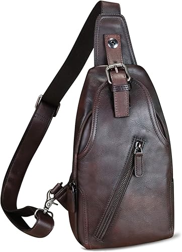 Bolso bandolera de cuero genuino para mujeres y hombres, estilo vintage, de cuero real, a la moda, bandolera, Café