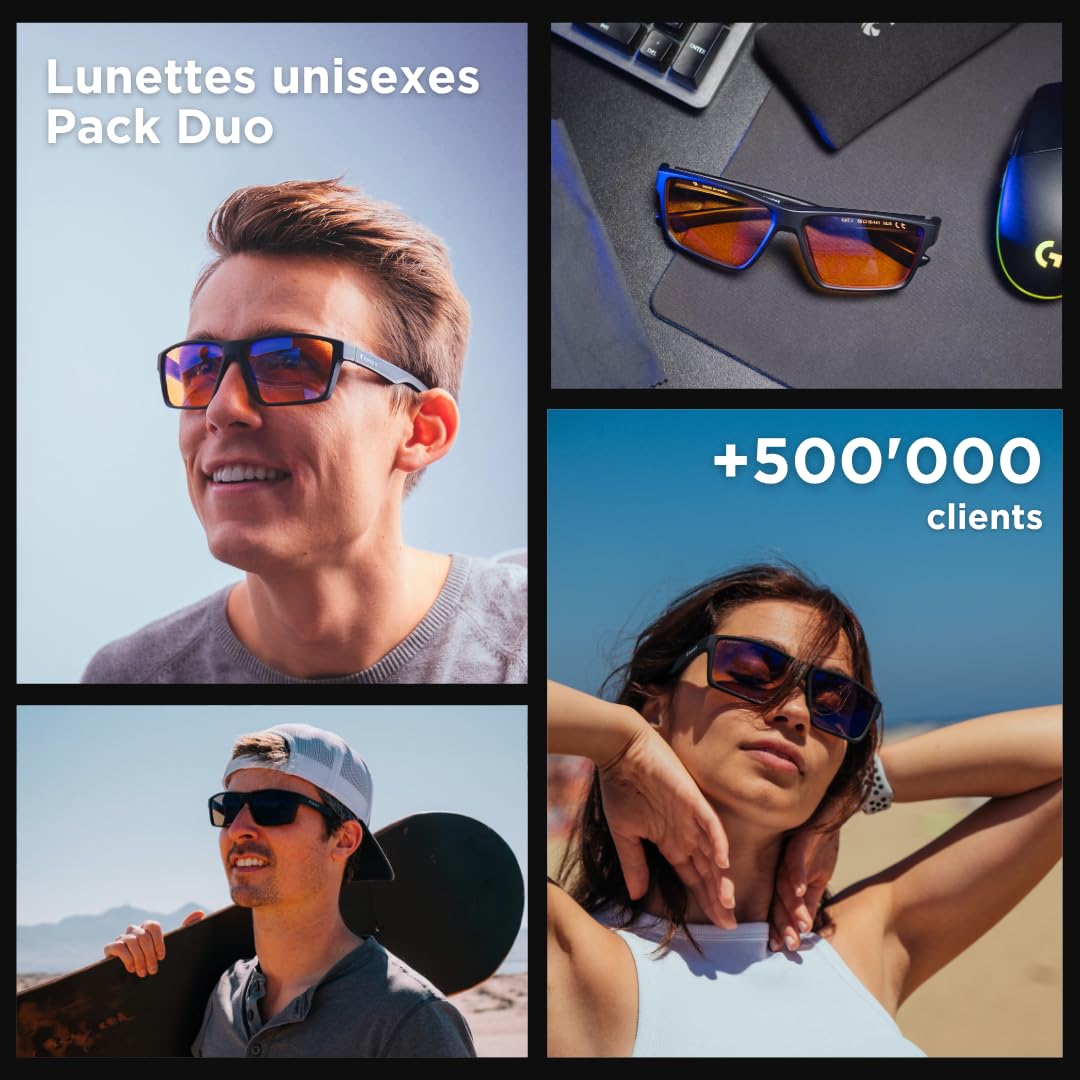 Horus X - Pack Lunettes de soleil + Anti lumière Bleue Gaming pour Ecran