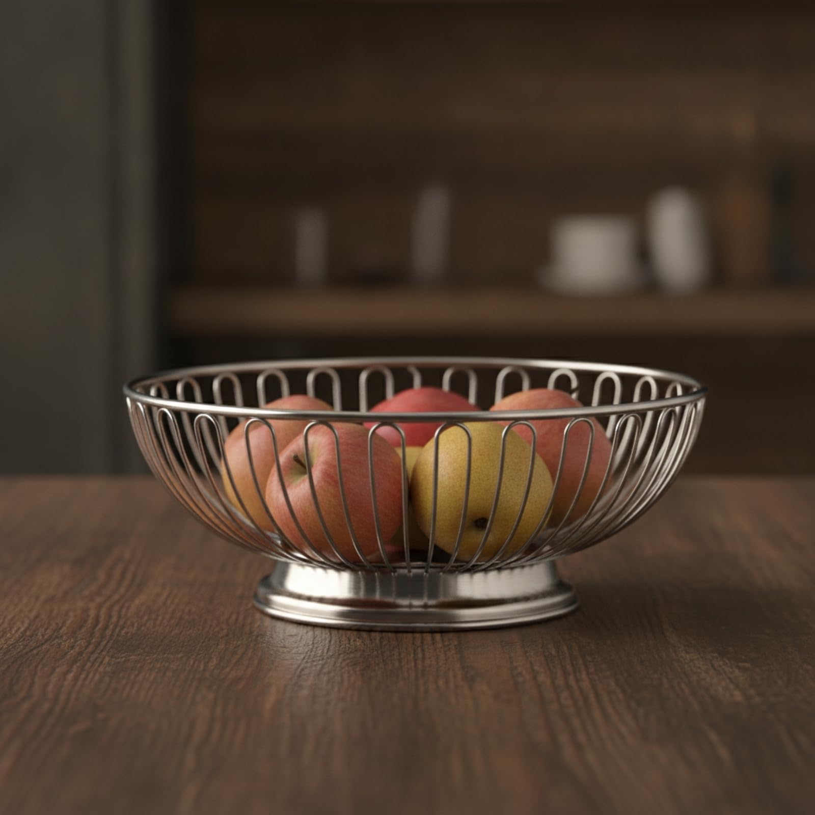 Metallkorb mit Standfuß | Hochglanzpolierte Oberfläche, Obstkorb, vielseitige Aufbewahrung, Drahtkorb, für Esstisch, Wohnzimmer, L