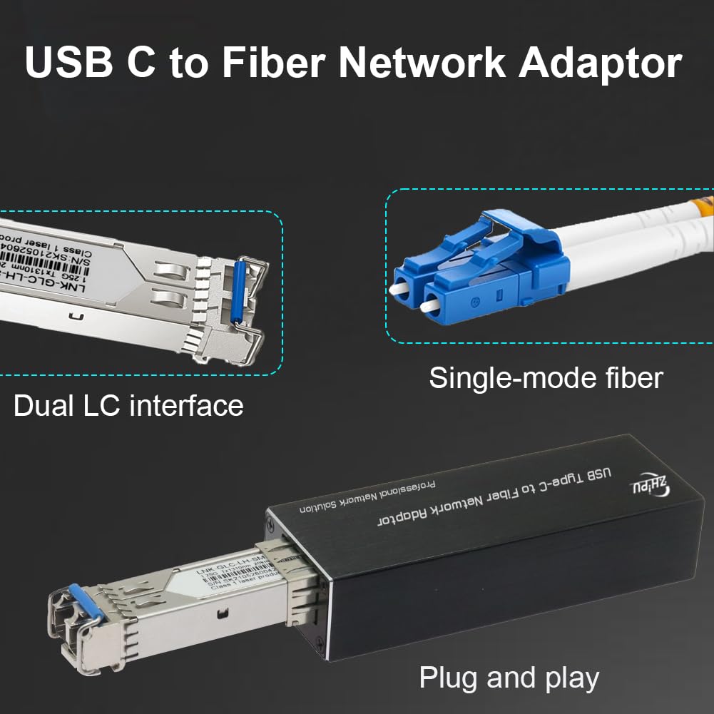 Adaptateur réseau Gigabit USB 3.0 vers 100/1000base-X SFP | Carte réseau USB C vers fibre, équipée d'un module double fibre monomode de 1,25 G, transmission de 20 km