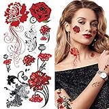 Supperb® Temporary Tattoos - European Red Roses, Vintage Red Roses Tattoos (Set of 2)