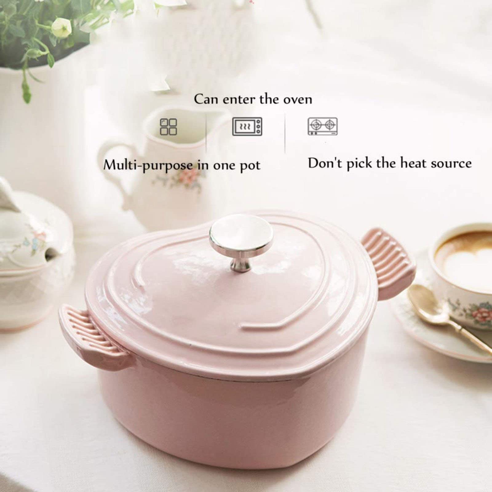 Poêle Cœur 1,9 Litre émaillée Generic Cocotte En Forme De Cœur 1,9 L – Poêle Multifonction Faitout Romantique Pour Mijoter Braiser
