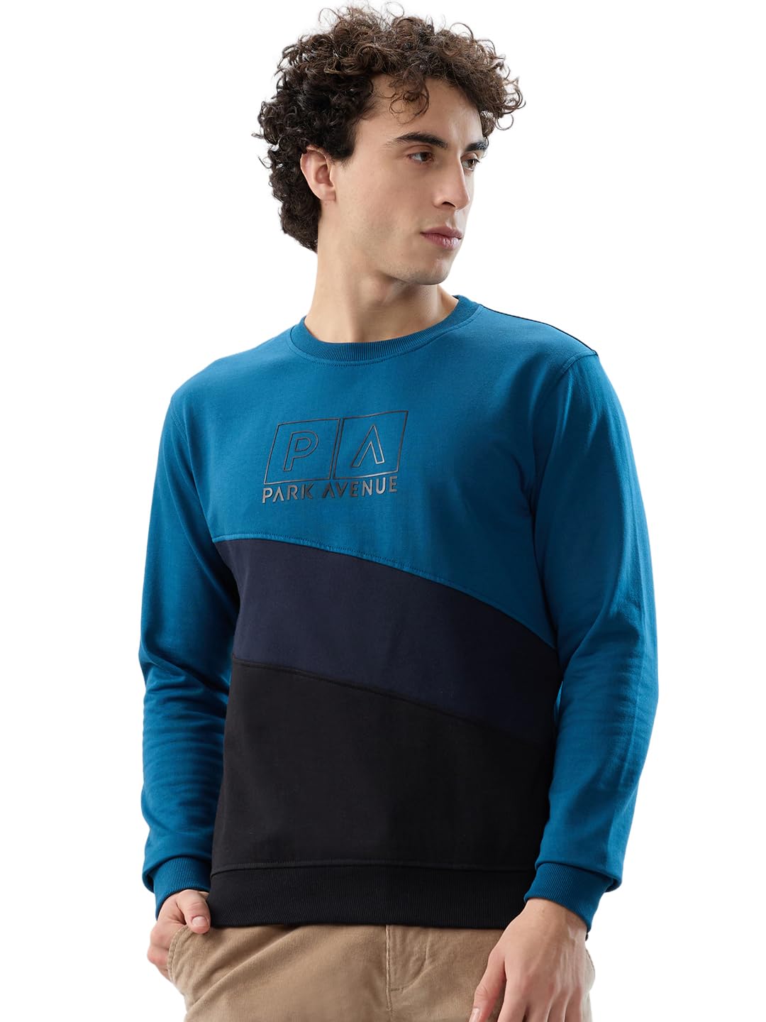 Men Slim Fit Cut & Sew Pattern Cotton Polyester Blend Round Neck Full Sleeve Casual Sweatshirt Green-image-32