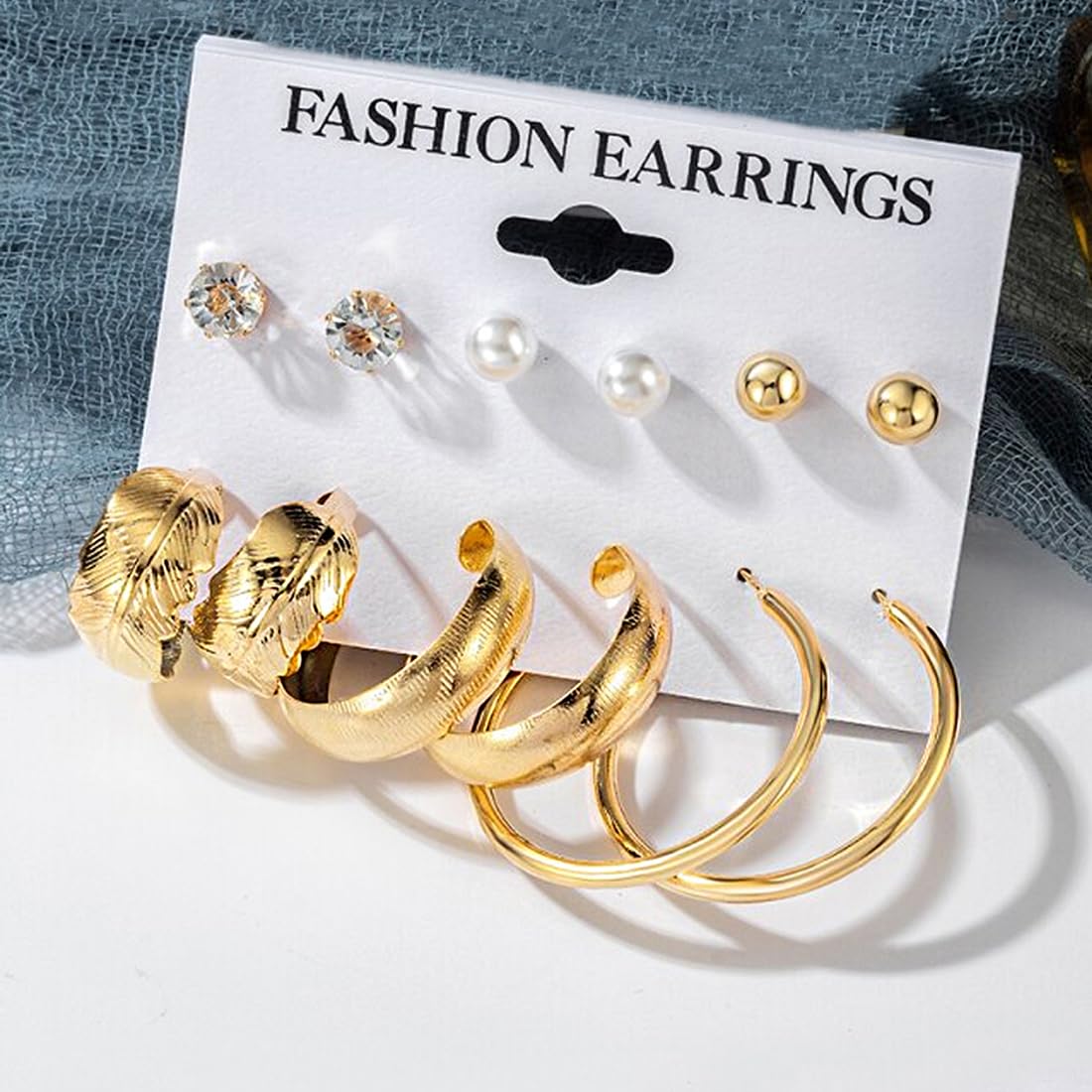 12 Pairs Pearl Hoops & Studs Earrings Set Combo for Girls Women