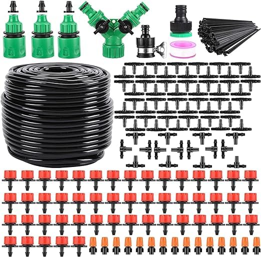 180-Piece 164FT Drip Irrigation System for Garden, Greenhouse, and Lawn