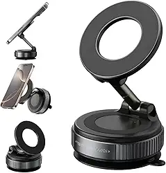 Suporte para Celular Magnético Moto Carro Academia Dobrável com Sucção a Vácuo Portátil Rotação 360º Fixação em Espelho Painel de Carro Ideal para Vídeos GPS Lives Gravações