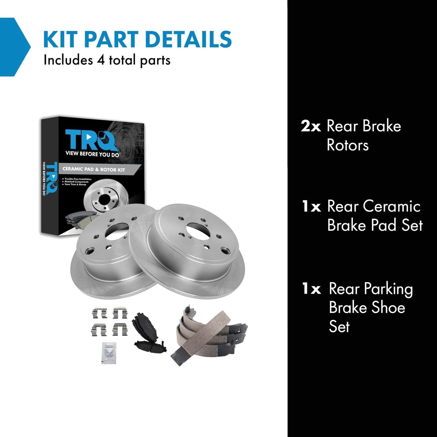 TRQ Rear Brake Pad and Rotor Set Ceramic Parking Brake Shoes Compatible with 2009-2013 Subaru Forester 2008-2014 Impreza 2010-2012 Legacy Outback