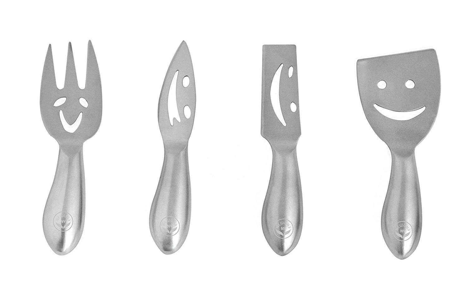 NEWLINE NY 4 Pieces Smiling Faces Cheese Knife Set Hard And Soft Cheese Knives Serving Fork & Cheese Spreader Stainless Steel