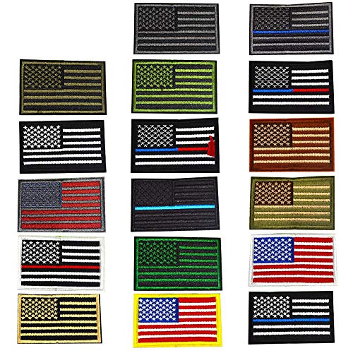 American Flag Embroidered Patches 17 Pieces US Flag Tactical Military Flag Patches Sew on Iron on for Backpacks Caps Hats Jackets Pants T-Shirt Military Army Unified Emblems Appliques with Adhesive