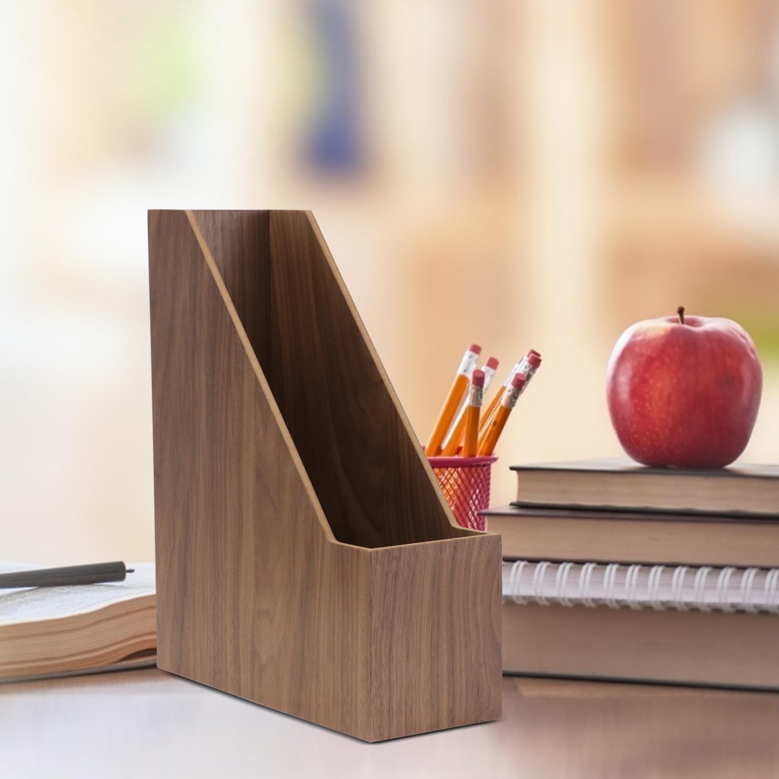 Scatola per Libri da Ufficio in Legno, Grande Capacità, Caffè