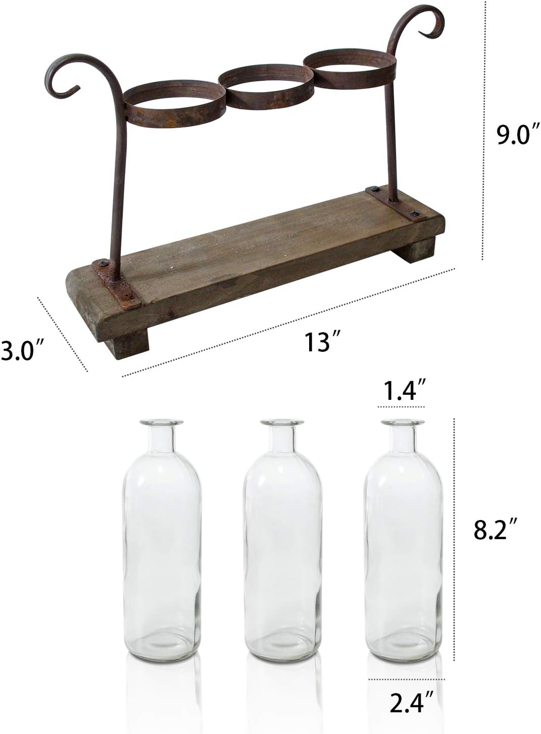 Rustic Flower Vase Set with Rack Stand Farmhouse Glass Bottles for Decor Table centerpieces - Image 6
