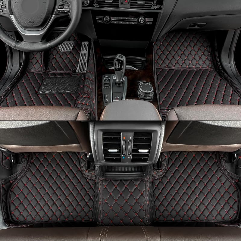 GREATROAD Tapetes de carro de couro personalizados para Chevrolet Onix 2016-2019 produção para todas as condições climáticas, tapetes de cobertura total（PRETO-VERMELHO）