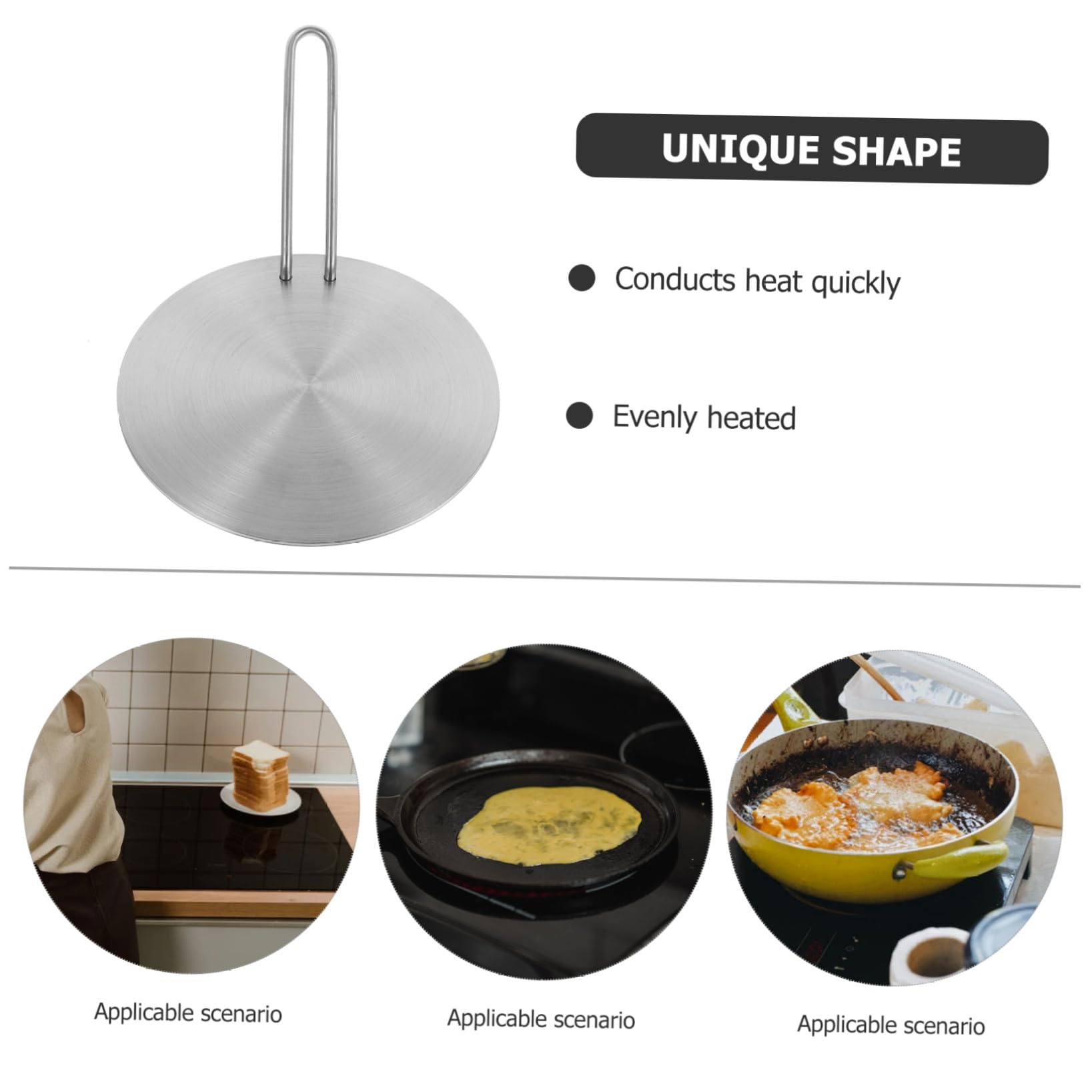 NOLITOY Difusor de Calor para Cocina Inducción 18 Cm de Acero Inoxidable Mango Desmontable, Placa Adaptadora Metálica para Estufa Vitrocerámica y Utensilios Variados, Distribución