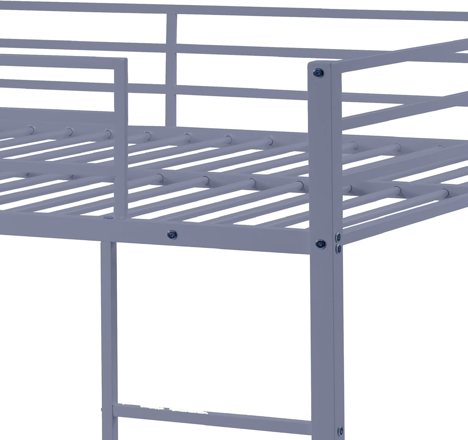 Full Over Full Bunk Bed Frame - Heavy Duty Metal Bunk Bed with Safety Guard Rails & Built-in Ladder, Low Profile Design for Teens, No Box Spring Needed, Space-Saving for Small Rooms，Grey