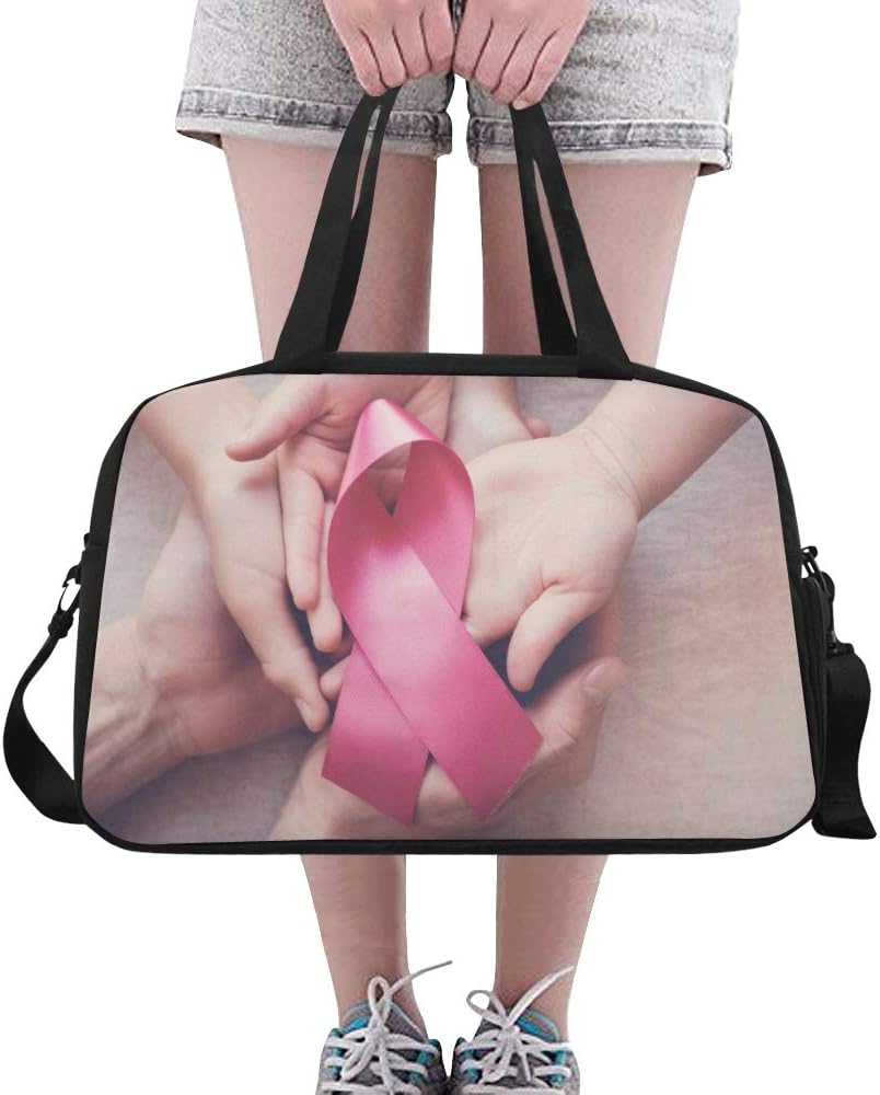 Pink Ribbon Breast Cancer Awareness Custom Large Yoga Gym Totes Fitness Handbags Travel Duffel Bags With Shoulder Strap Shoe Pouch For Exercise Sports Luggage For Girls Mens Womens Outdoor
