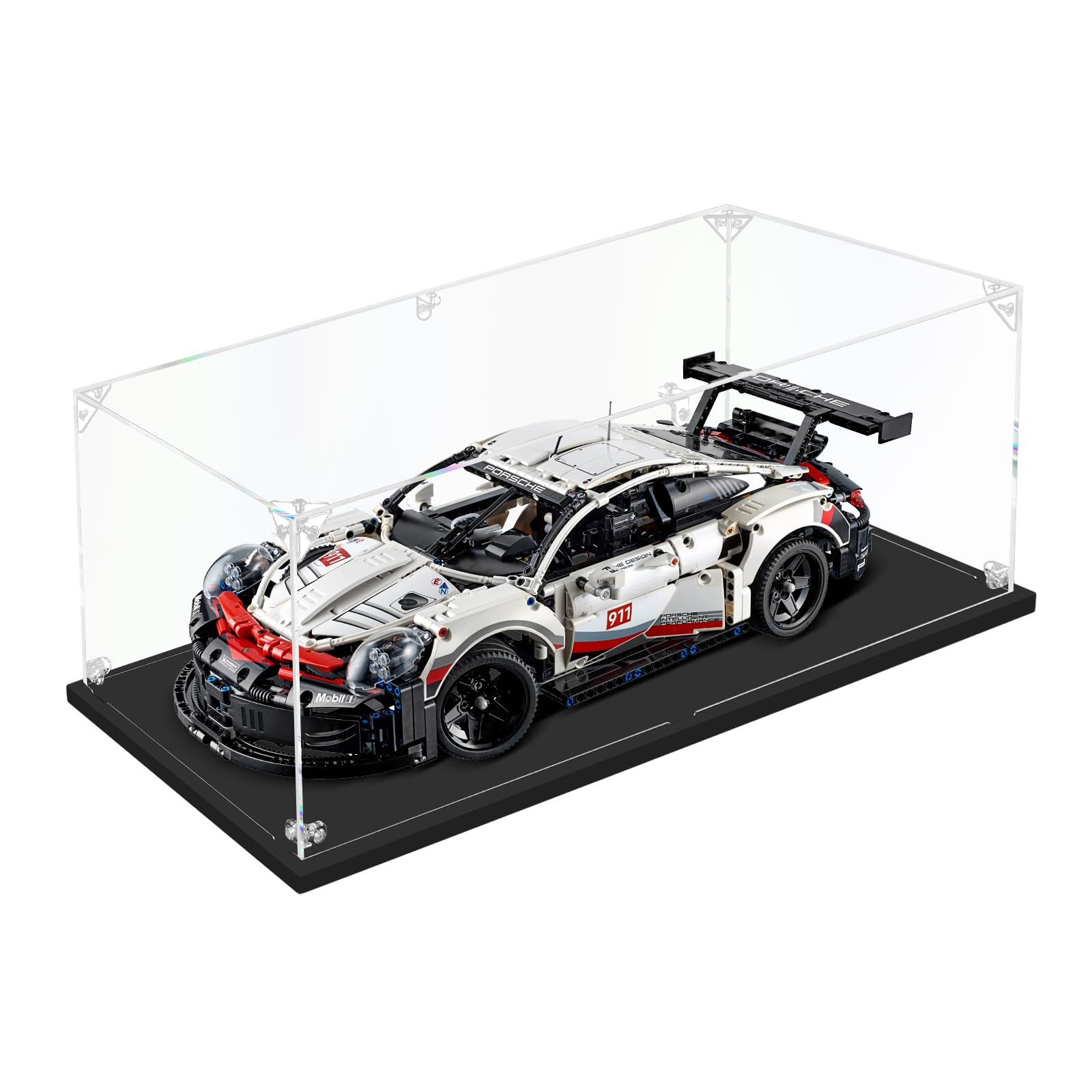 DOFOPO Acryl Schaukasten für Modellauto Staubdichte Acryl Vitrine für Sammlerstücke Transparente Präsentationsbox mit Schwarzer Basis 55 x 25 x 18 cm