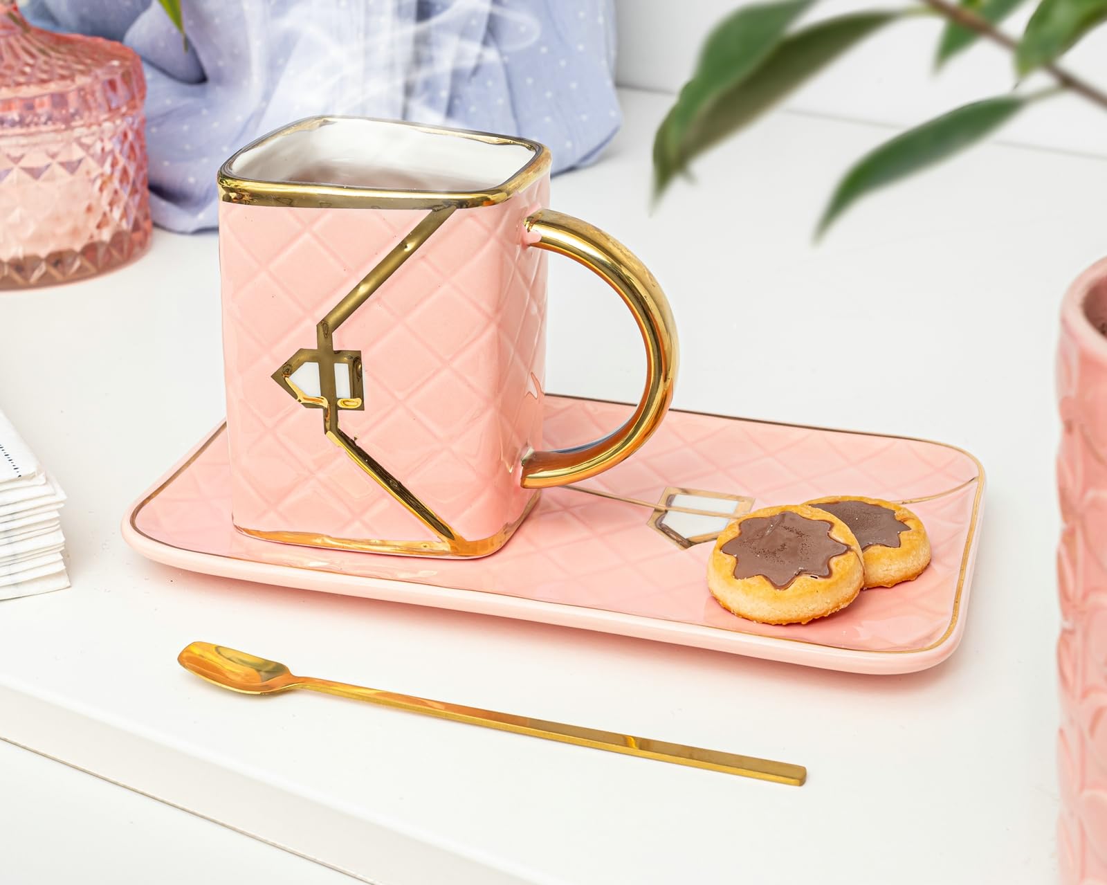 Ensemble céramique Deluxe rose vaisselle de prestige en grès émaillé